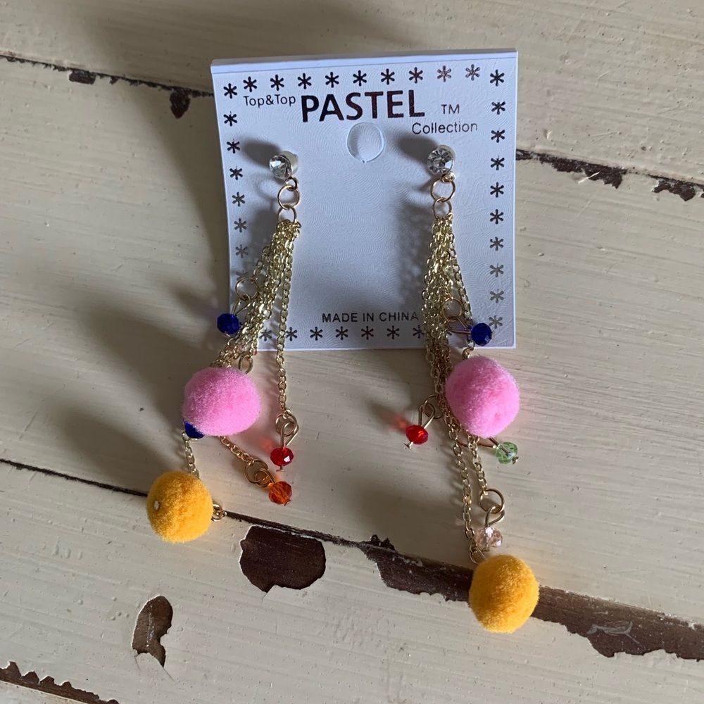 Pom Pom Earrings (Pink & Mustard) ✨New With Tags✨